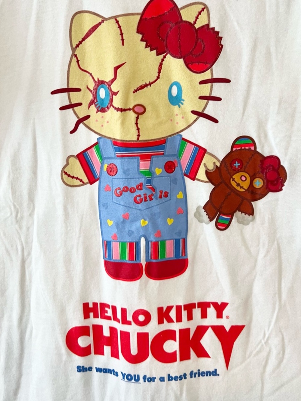 NWT Universal Studios Exclusive Hello Kitty Chucky Ringer Shirt Top Size Small - Picture 4 of 7